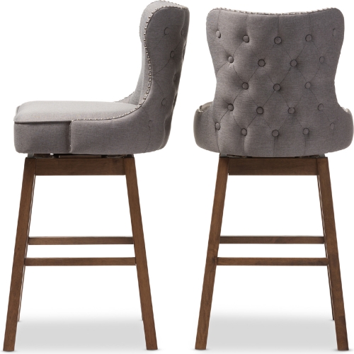 Gradisca Swivel Bar Stool in Tufted Gray Fabric & Wood (Set of 2)