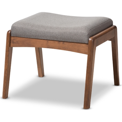 Roxy Ottoman in Gray Fabric & Walnut Finish Wood