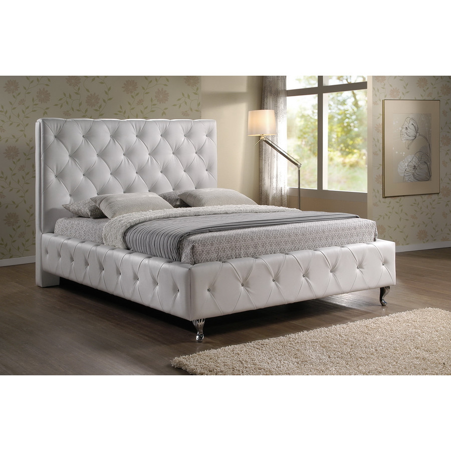 Baxton BBT6220 White King Stella King Bed in Crystal Tufted White