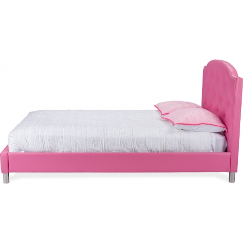 Canterbury Full Platform Bed in Faux Crystal Tufted Pink Leatherette