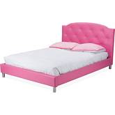 Canterbury Full Platform Bed in Faux Crystal Tufted Pink Leatherette