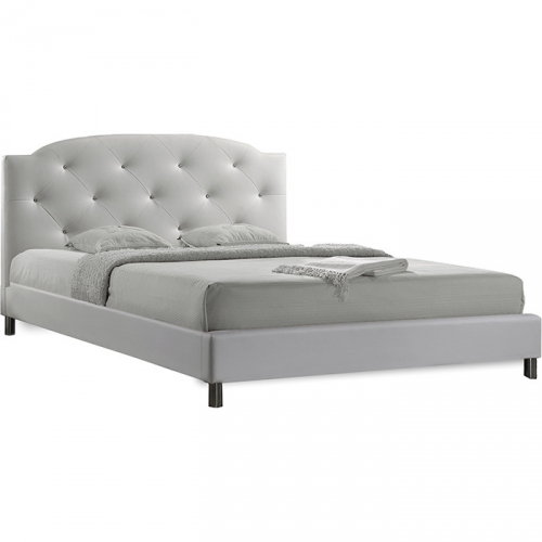 Canterbury Full Platform Bed in Faux Crystal Tufted White Leatherette