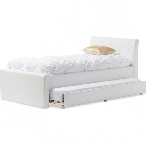 Cosmo Twin Trundle Bed in White Leatherette