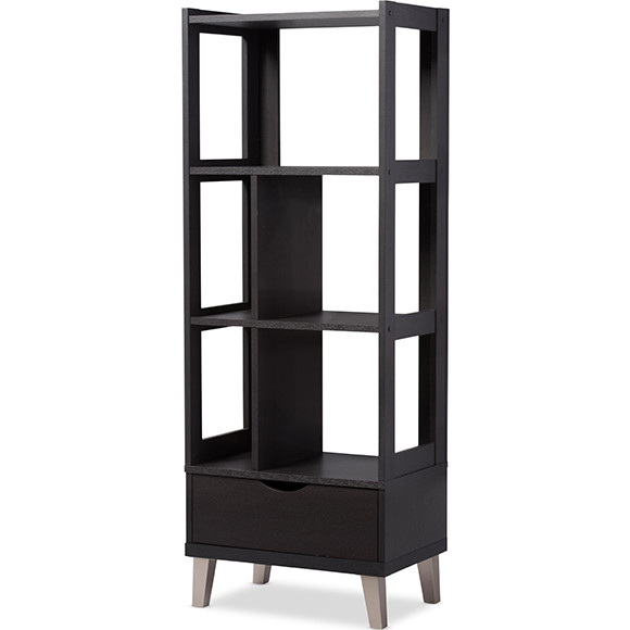 Baxton BC 001 Espresso Kalien Leaning Bookcase 1 Drawer in