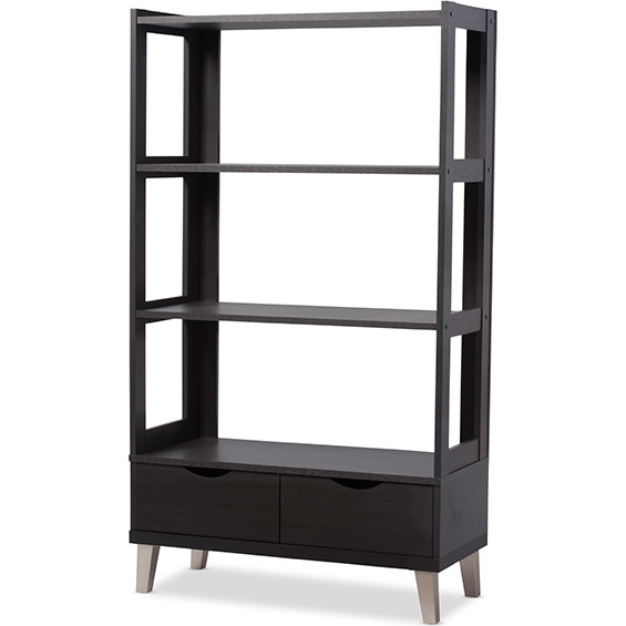 Baxton BC 001 Espresso Kalien Leaning Bookcase 1 Drawer in Dark