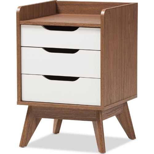 Brighton 3 Drawer Storage Nightstand in White & Walnut Finish