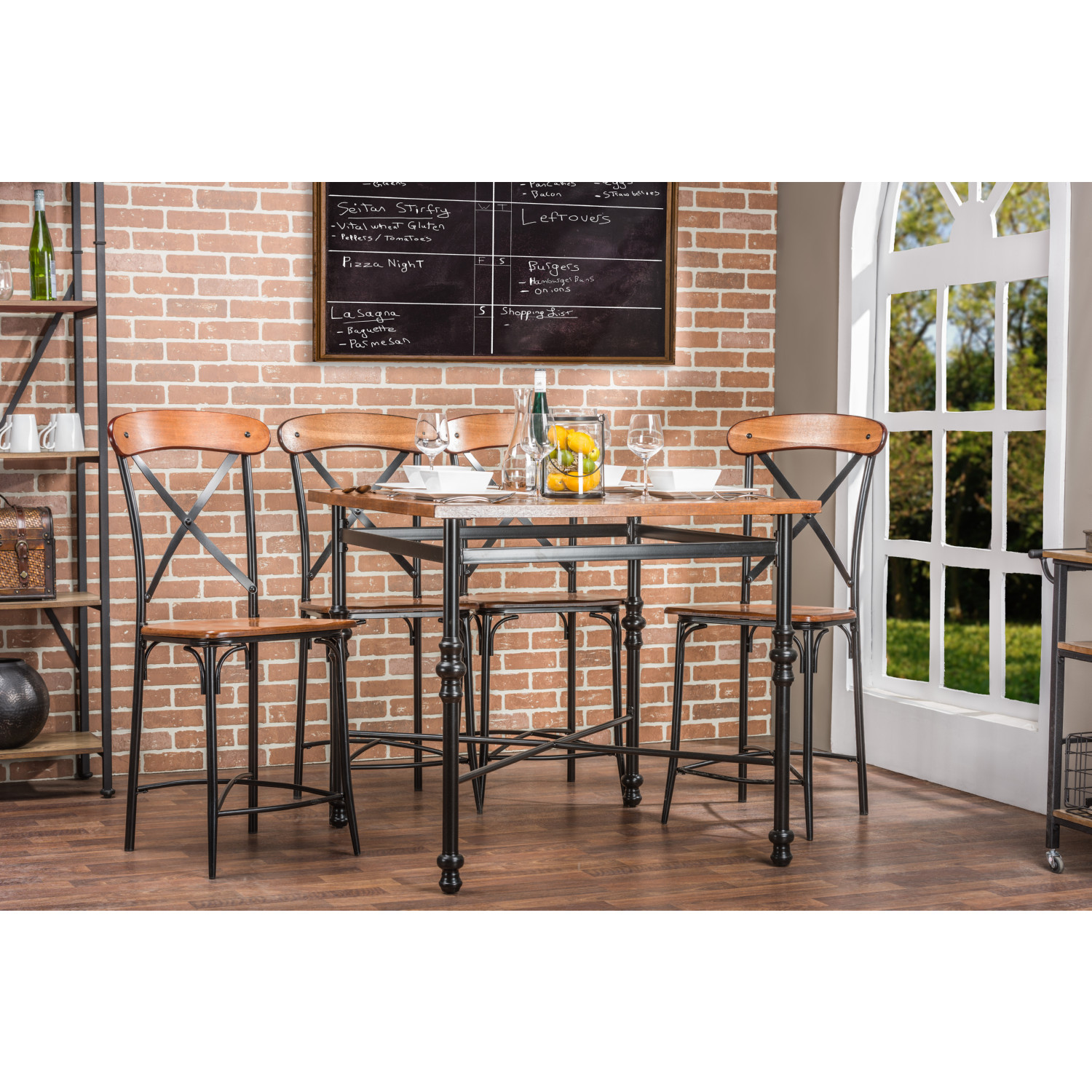 Baxton CDC222 5PC Pub Set Broxburn 5 Piece Counter Dining Set in