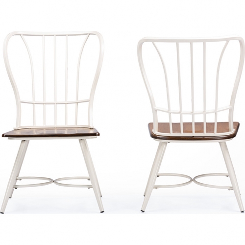 Longford Dining Chair in Walnut Finish & White Metal (Set of 2)