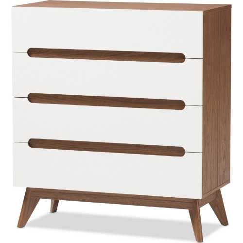 Calypso 4 Drawer Storage Chest in White & Walnut Finish Wood