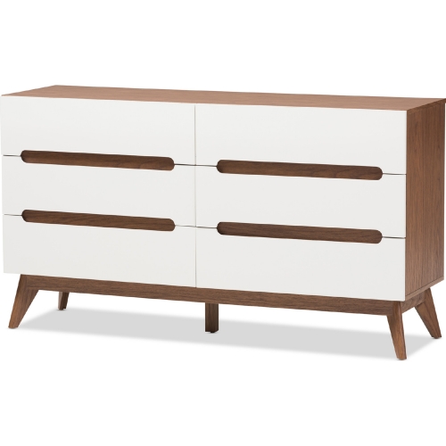 Calypso 6 Drawer Storage Dresser in White & Walnut Finish Wood