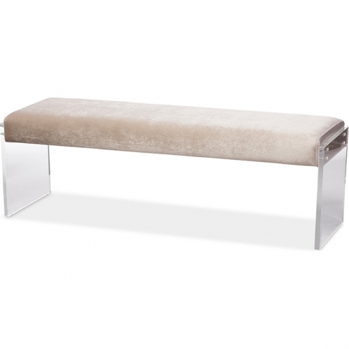 Hildon Bench in Beige Microsuede & Acrylic