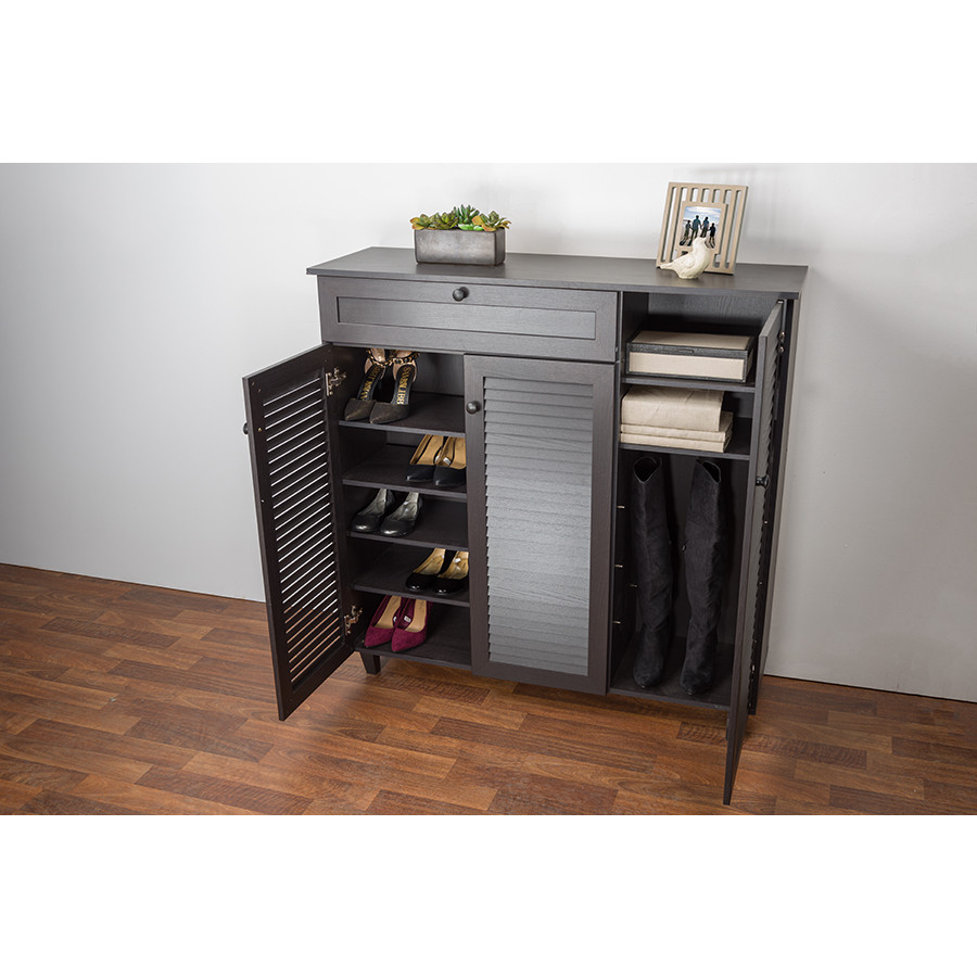 Baxton FP 05LV Espresso Pocillo Shoe Storage Cabinet in Dark