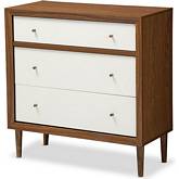 Harlow 3 Drawer Chest in White & Walnut Finish Wood