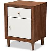 Harlow 1 Drawer 1 Door Nightstand in White & Walnut Finish Wood