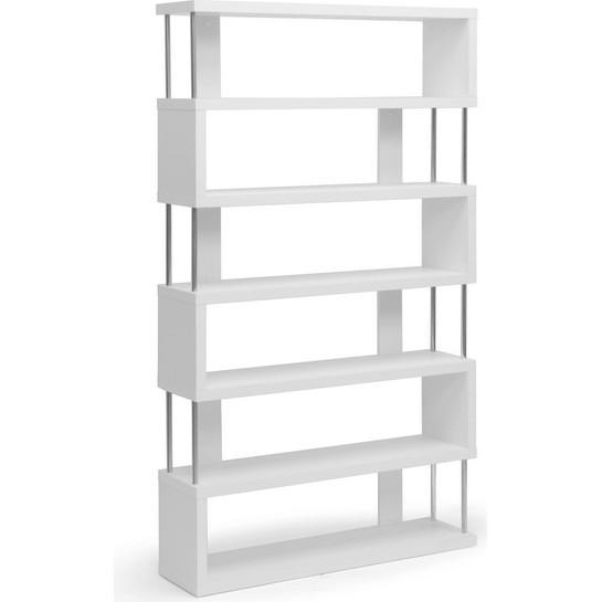 Barnes 6 Shelf Bookcase in White Wood Chrome by Baxton Studio