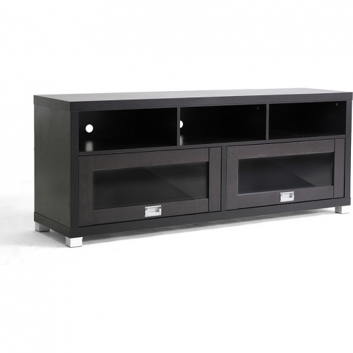 Swindon 57" TV Stand in Dark Wood & Glass