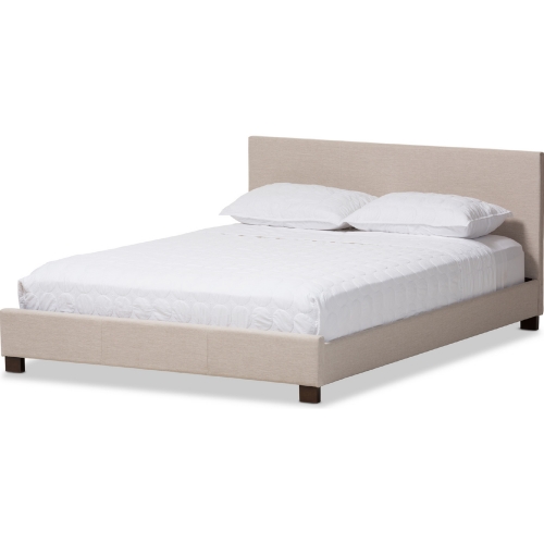 Elizabeth Queen Platform Bed in Panel Stitched Beige Fabric