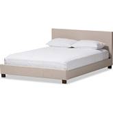 Elizabeth Full Platform Bed in Panel Stitched Beige Fabric