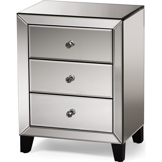 Baxton RS1155 Chevron 3 Drawers End Table in Mirror