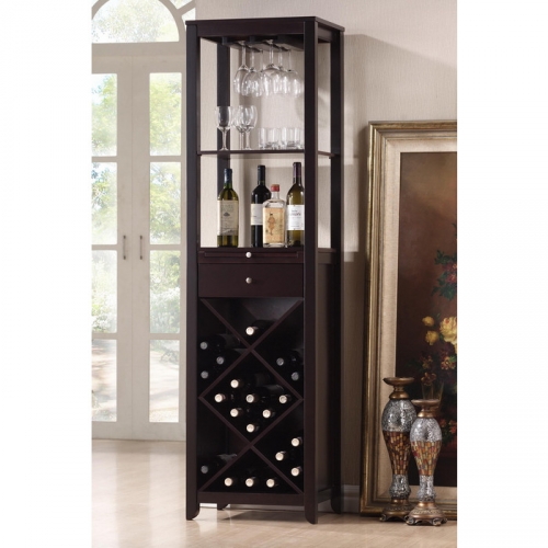 Austin Wine Tower Cabinet in Dark Brown Wood