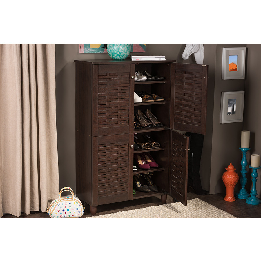 Baxton Studio Winda 4-Door Entryway Shoe Storage Cabinet in Dark Gray