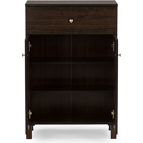 Felda Shoe Cabinet w/ 2 Doors & Drawer in Dark Brown Wood