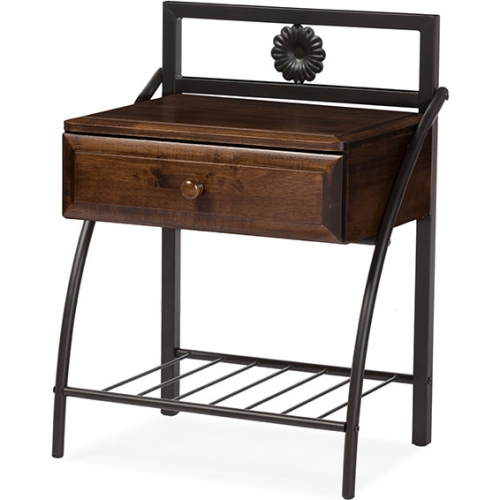 Jevenci Nightstand in Walnut Finish & Black Bronze Metal