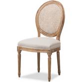 Adelia Dining Chair in Beige Fabric, Cane & Weathered Oak Finish