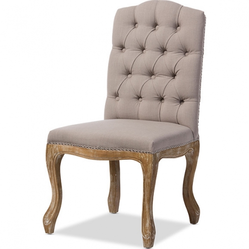 Hudson Dining Chair in Tufted Beige Fabric & Weathered Oak