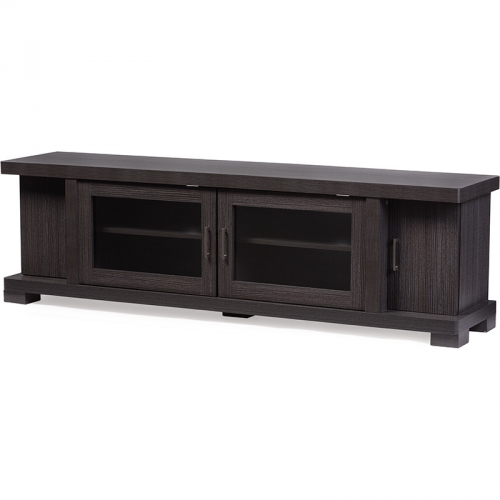 Viveka 70" TV Stand Cabinet in Dark Gray Brown Wood & Glass