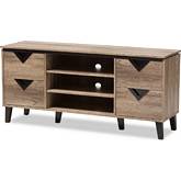 Beacon 55" TV Stand in Distressed Light Brown Finish