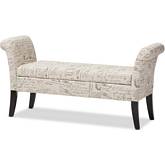 Avignon Storage Bench in Beige Script Patterned Laundry Fabric