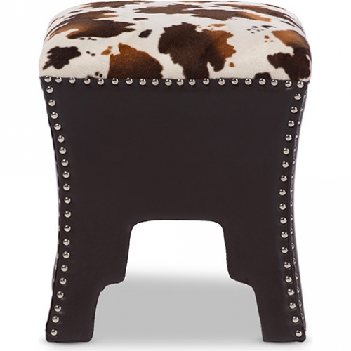 Sally Stool in Cowprint Fabric & Brown Leatherette