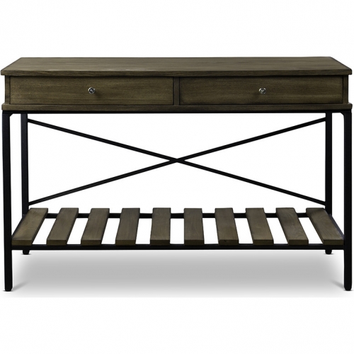 Newcastle Console Table in Distressed Wood & Black Metal