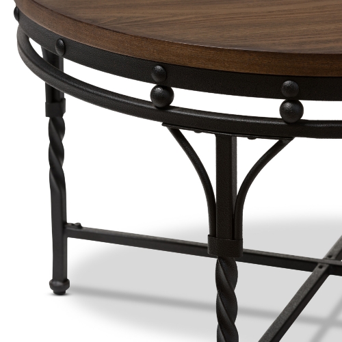 Austin Round Coffee Cocktail Table in Brown & Antique Bronze