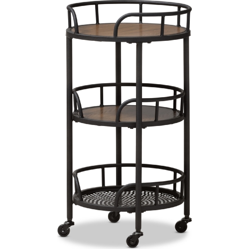 Bristol Serving Cart in Walnut Finish Wood & Black Metal