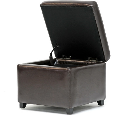 Dark Brown Small Storage Cube Ottoman in Leatherette