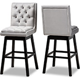 Gregory Bar Stool in Light Gray Velvet & Dark Wood (Set of 2)