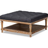 Kelly Ottoman in Tufted Charcoal Linen Fabric & Gray Wash Wood