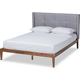 Edmond King Platform Bed in Gray Fabric & Ash Walnut