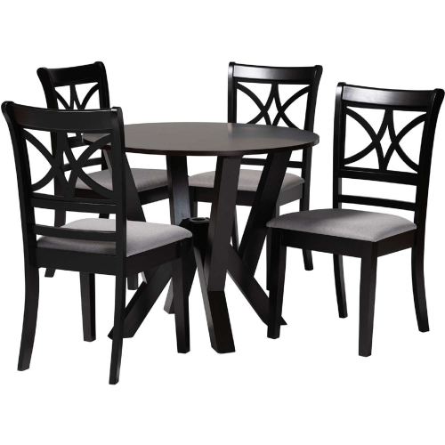 Mari 5 Piece Dining Set in Grey Fabric & Dark Brown Finish Wood