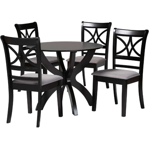 Noemi 5 Piece Dining Set in Grey Fabric & Dark Brown Finish Wood