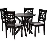 Karel 5 Piece Dining Set in Espresso Brown Wood & Grey Fabric