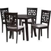 Aiden 5 Piece Dining Set in Dark Brown Wood & Grey Fabric