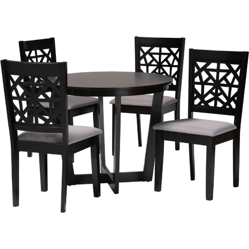 Jamie 5 Piece Dining Set in Grey Fabric & Dark Brown Finish Wood