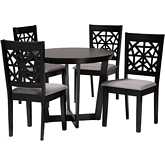 Jamie 5 Piece Dining Set in Grey Fabric & Dark Brown Finish Wood