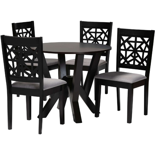 Felice 5 Piece Dining Set in Grey Fabric & Dark Brown Finish Wood