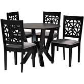 Felice 5 Piece Dining Set in Grey Fabric & Dark Brown Finish Wood