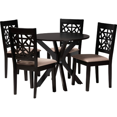 Karel 5 Piece Dining Set in Espresso Brown Wood & Beige Fabric