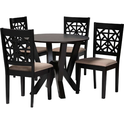 Felice 5 Piece Dining Set in Beige Fabric & Dark Brown Finish Wood